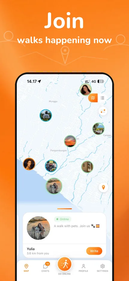 Nearvy screen showing how to join live meetups