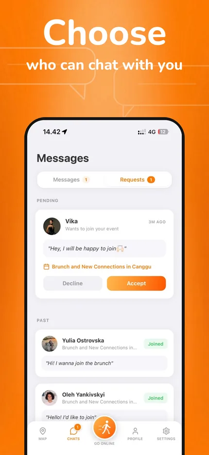 Nearvy event chat available after acceptance
